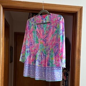Lilly Pulitzer Vibrant Floral Blouse in Pink and Purple